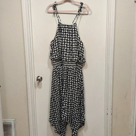 NWT Maurices Black & White Floral Gingham Summer Midi Dress Sz XL-Smocked Waist - Picture 1 of 9